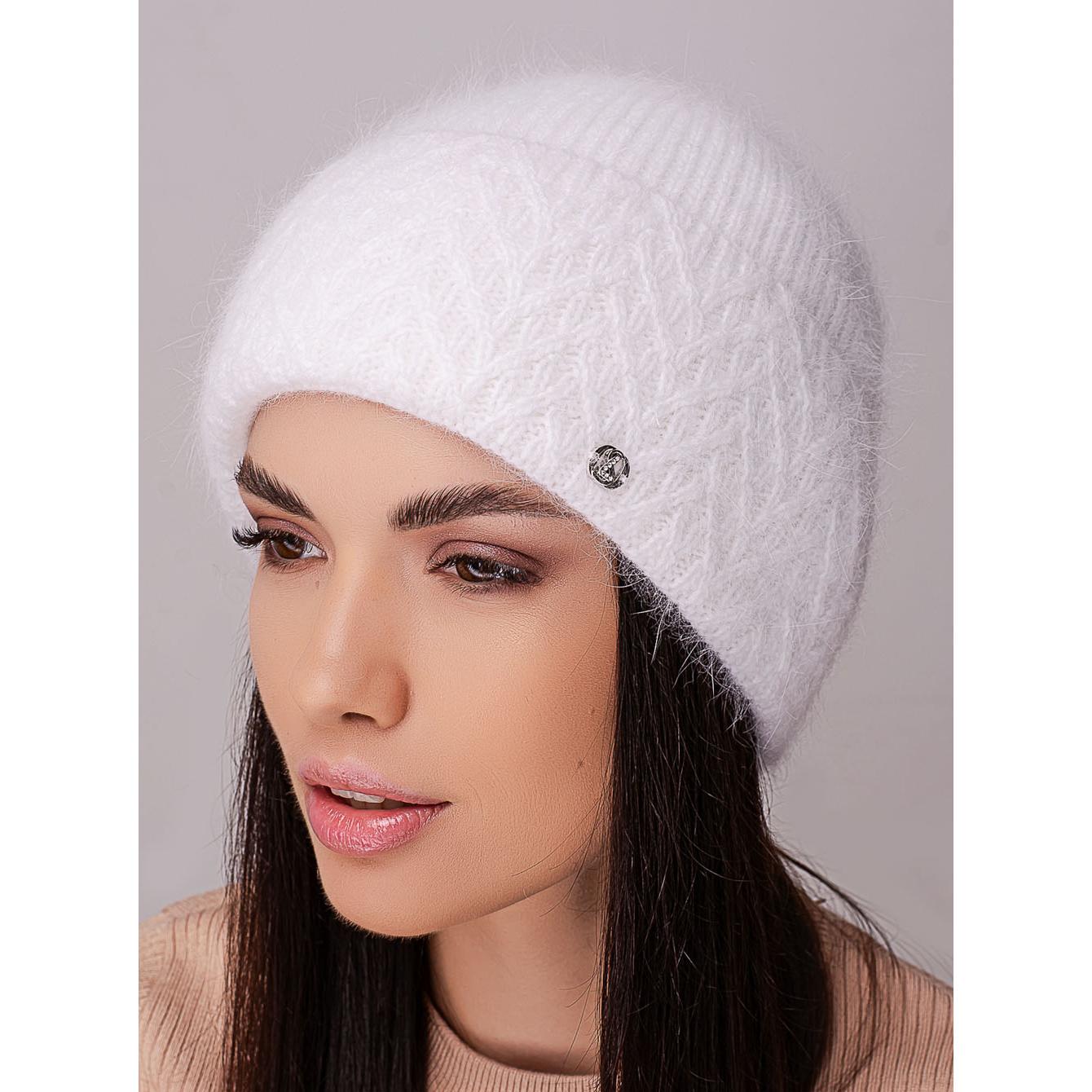 Шапка ангоровая женская с флисовой подкладкой и узором на отвороте Leks Мари Белый Шапка ангоровая женская с флисовой подкладкой и узором на отвороте Leks Мари Белый