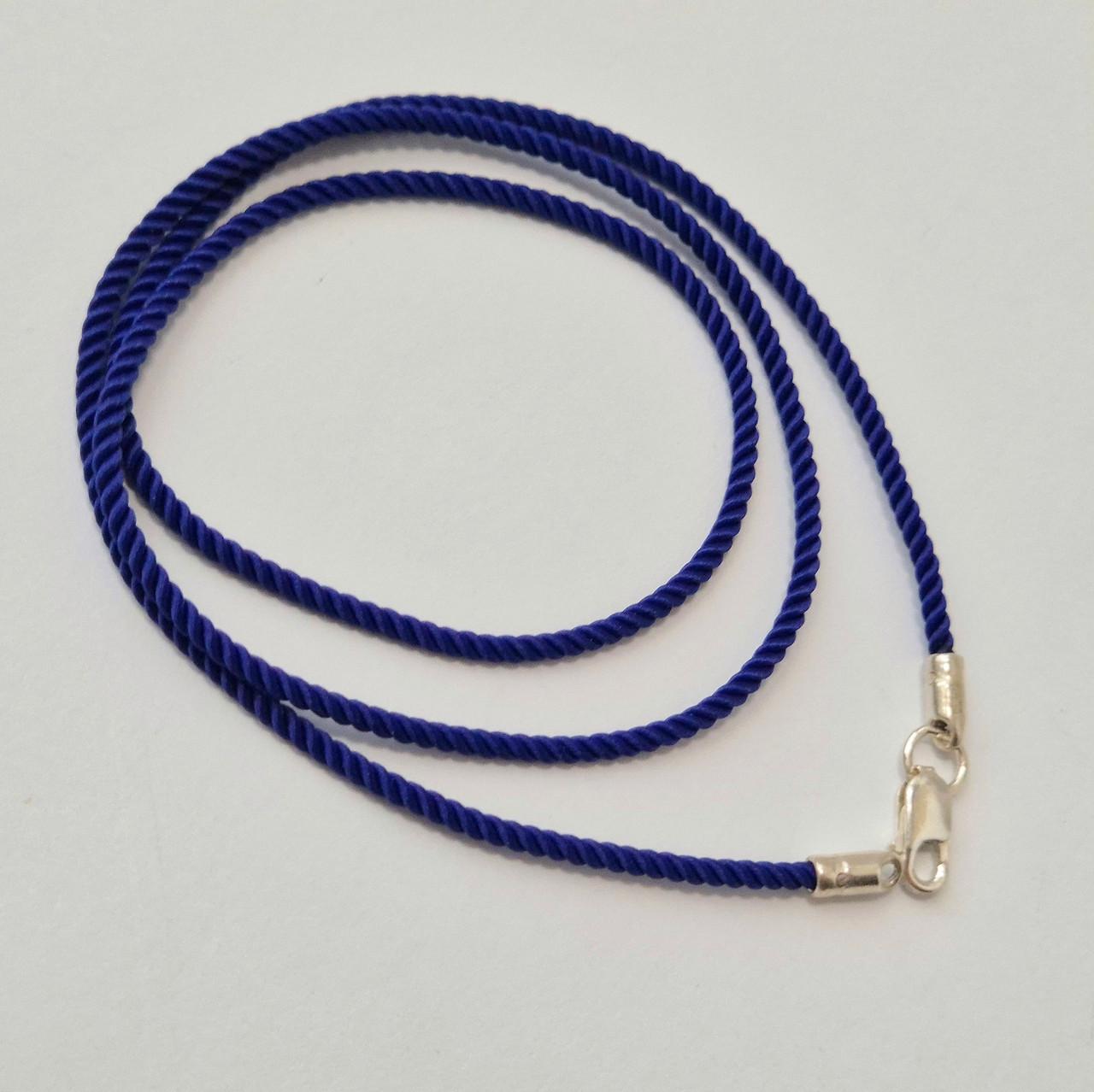 Шнурок на шию мілан шовковий 2 мм срібло 925 проби 0,98 г 50 см Синій (6010/2)