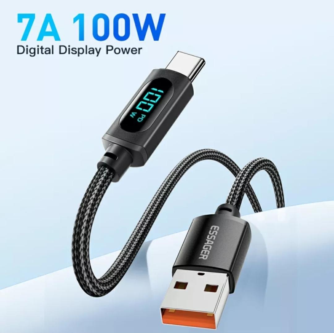 Кабель Essager Power Display Type-C to USB-A 7 A 2 м Black (230028) - фото 3