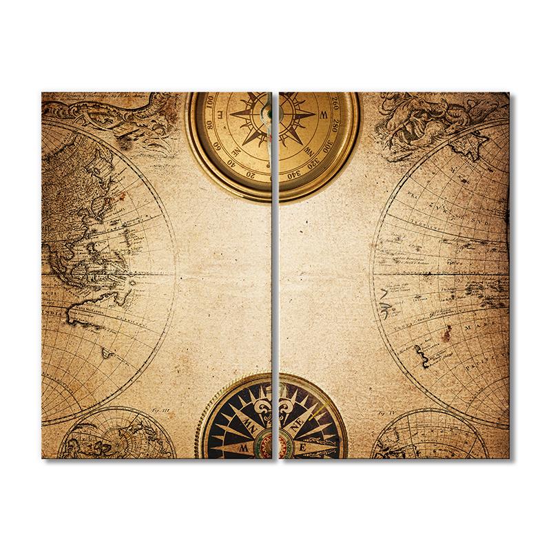 Винтажная карта Историческая карта с компасами 2 модуля 70x105 см