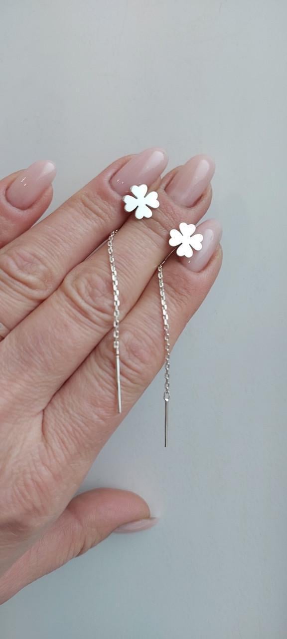 Сережки срібні протяжки Конюшина 925 проба (26943618)