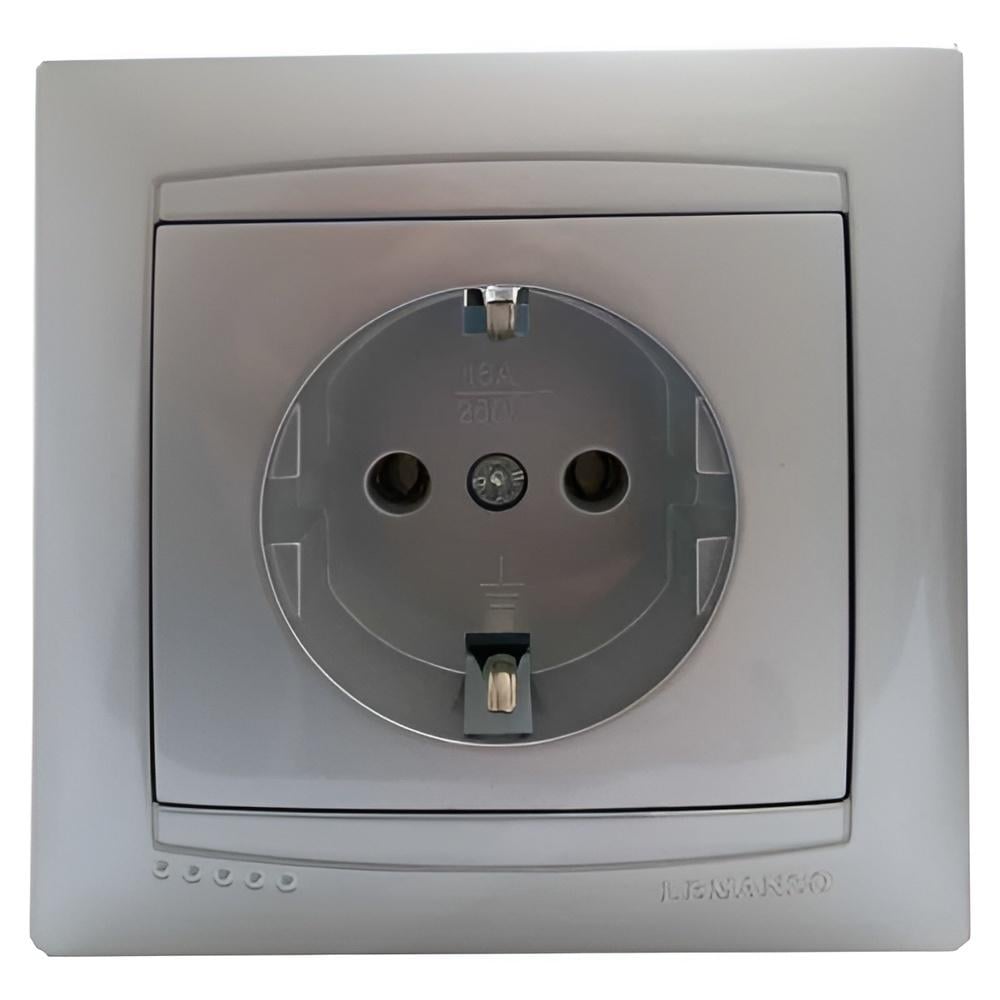 Розетка одинарная Lemanso Сакура с заземлением Серебряный (LMR1321)