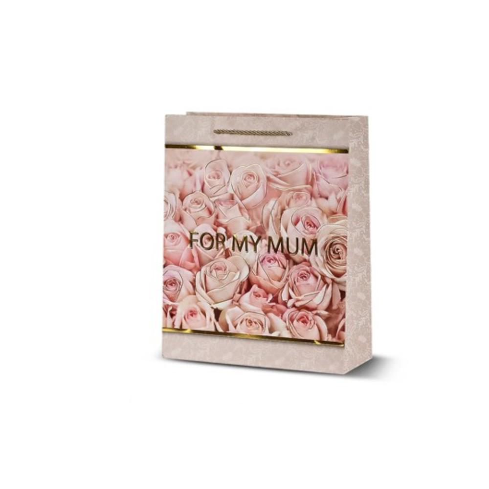 Подарочный пакет бумажный Stenson M For my Mum 26х32х10 см Лилово-бежевый (R33183-M)