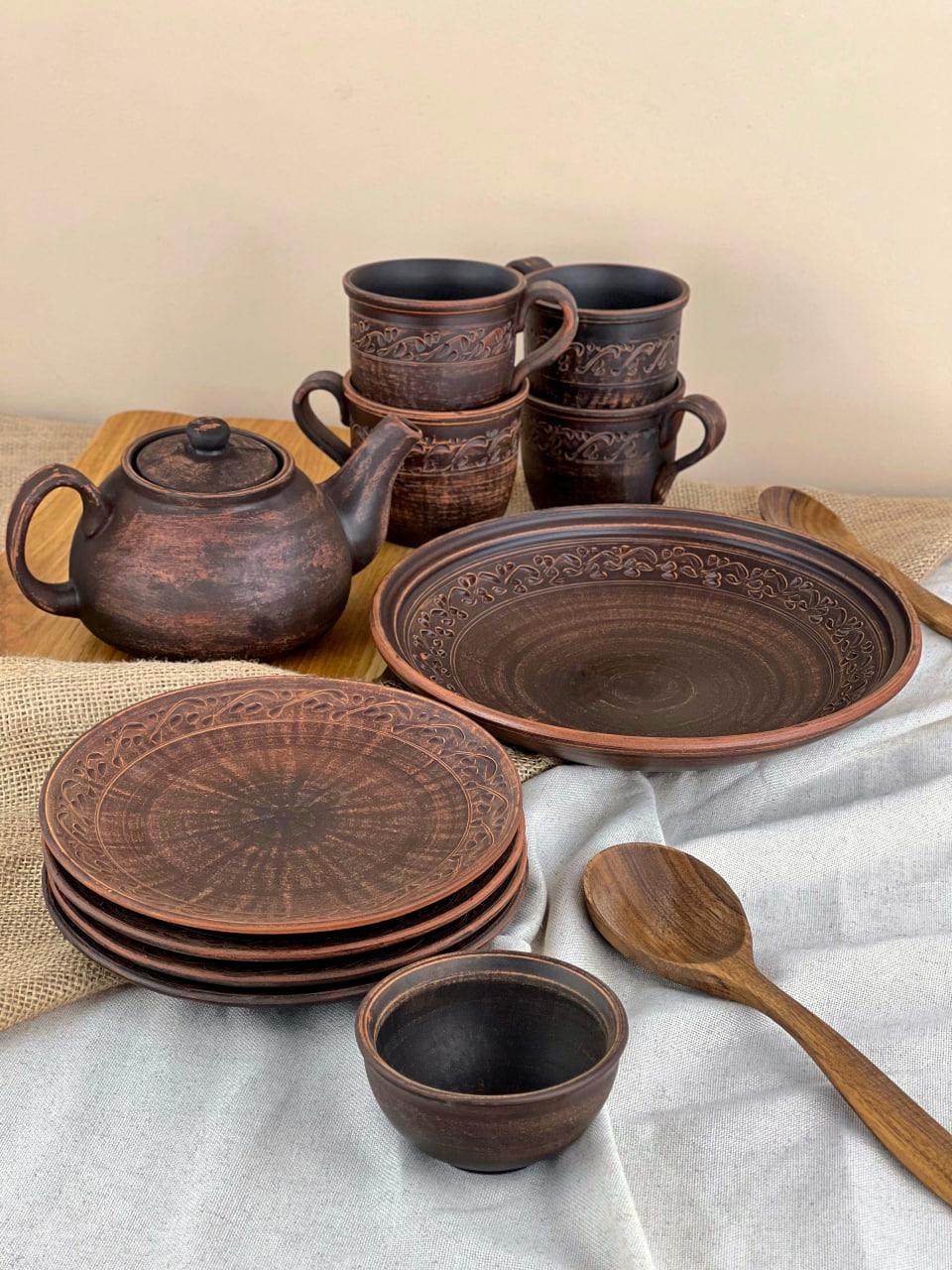 Набір керамічного глиняного посуду для чаювання декор на 4 особи (3102-2)