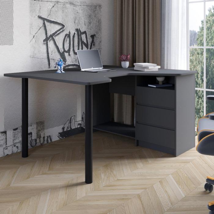 Письменный стол угловой на 3 ящика Буст 1400x1200x745 мм Антрацит