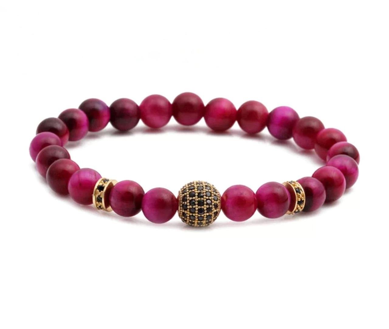 Браслет з тигрового ока з кулею та дисками р. 23 (90090)