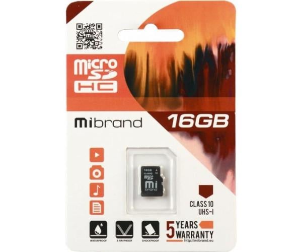 Карта Пам'яті Mibrand MicroSDHC 16gb UHS-1 10 Class, Black