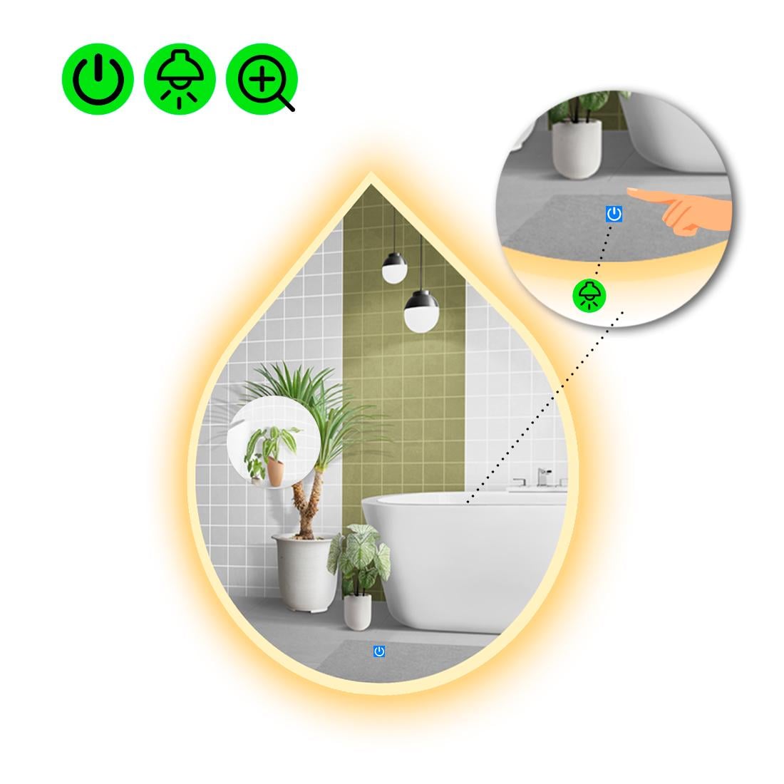 Зеркало с LED подсветкой Goccia 3 с сенсором и увеличительной линзой без подсветки 140x110 см (Goccia3-99) Зеркало с LED подсветкой Goccia 3 с сенсором и увеличительной линзой без подсветки 140x110 см (Goccia3-99)