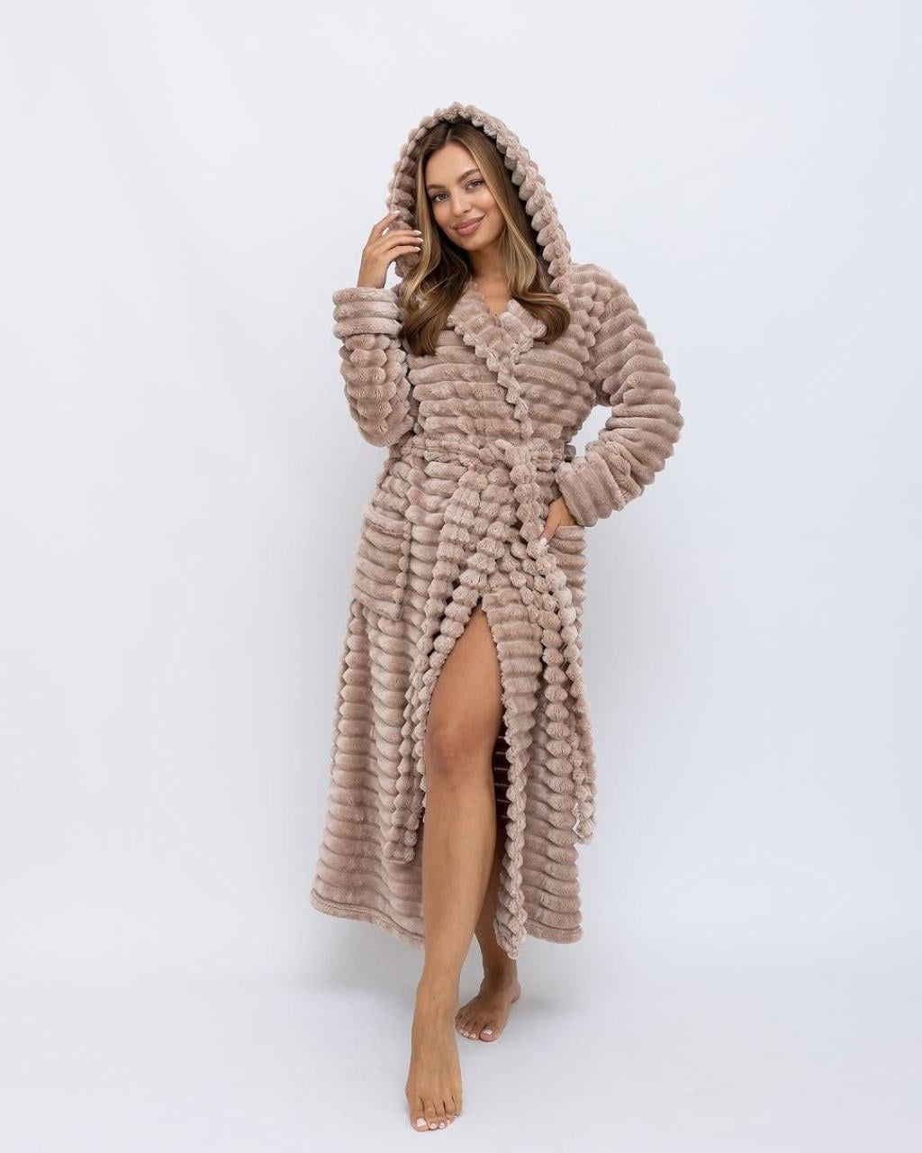 Халат женский с махровым капюшоном M Капучино (Д-Al-sharpey-halat-012)