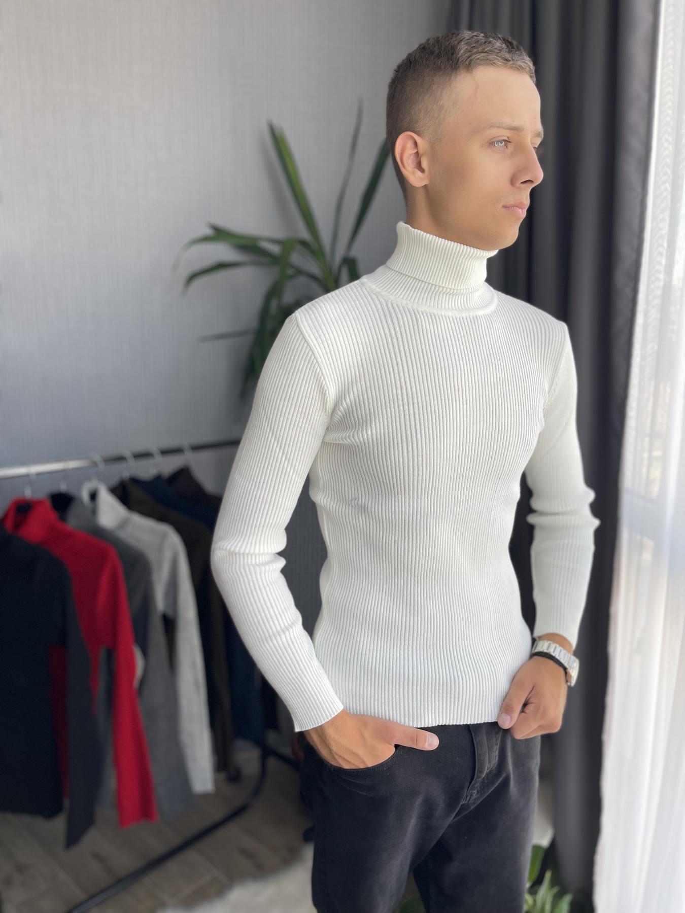 Гольф мужской с высокой горловиной в рубчик XXL Белый (26535/1/4) - фото 5 Гольф мужской с высокой горловиной в рубчик XXL Белый (26535/1/4) - фото 5