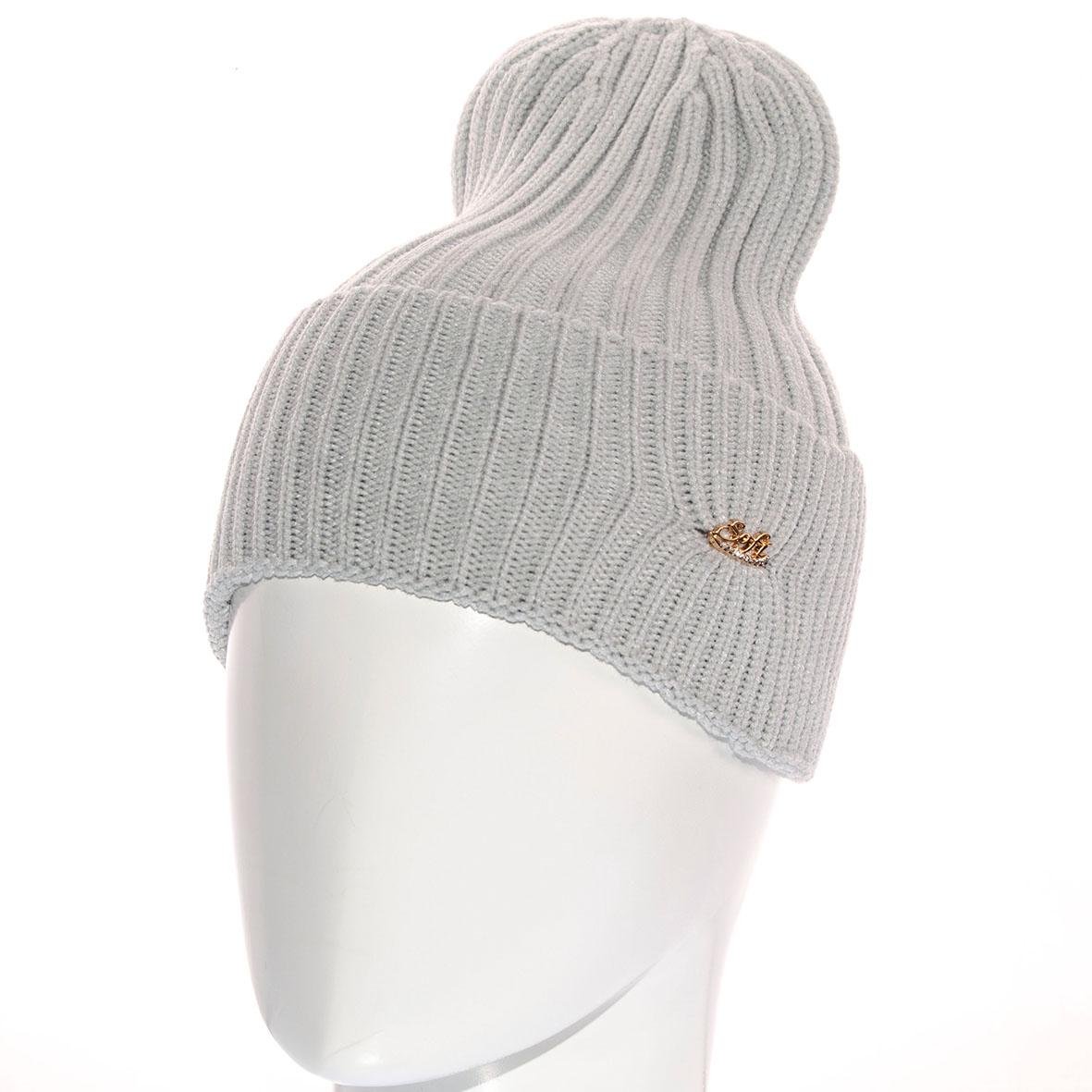 Шапка Sofi SF21102 с отворотом одинарная вязки рубчиком L р. 57-58 Светло-серый