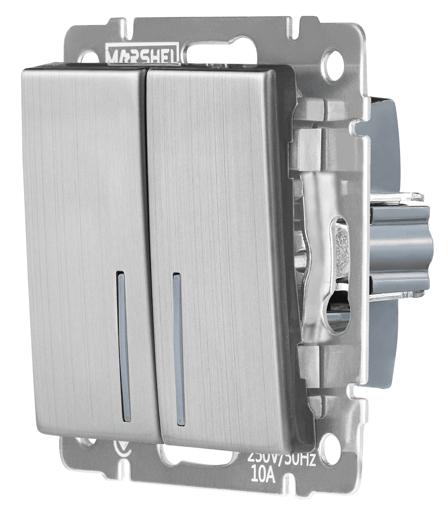 Механизм выключателя двухклавишного MARSHEL GRAND VS10-401М нержавеющая сталь с LED подсветкой - фото 2