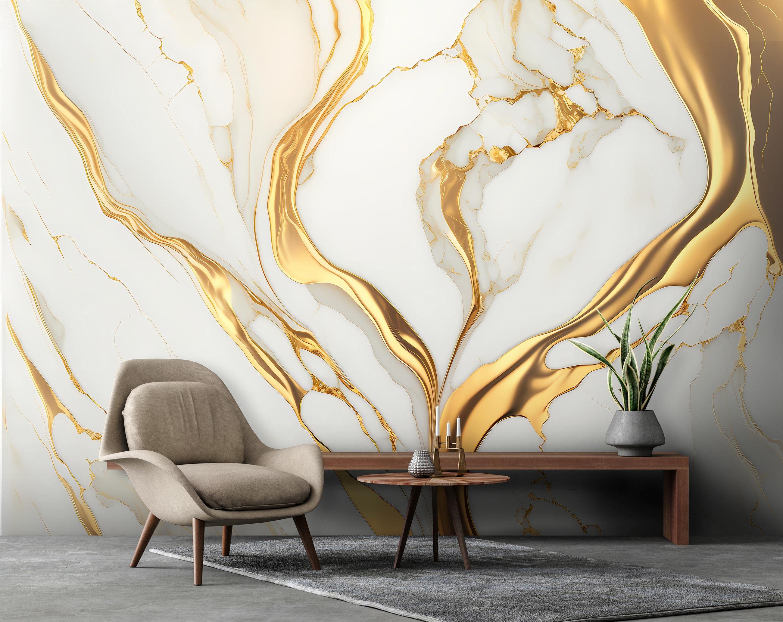 Фотошпалери флізелінові Золотий мармур абстракція з клеєм 416x290 см Білий (14859VEXXXXL) - фото 3