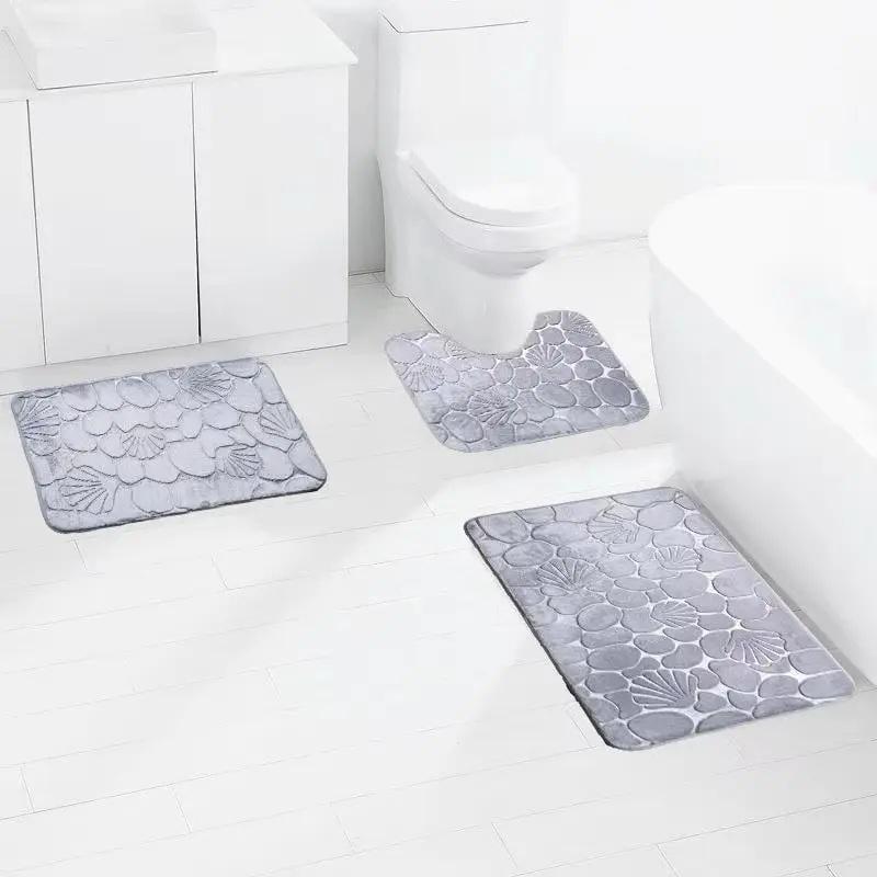 Набір килимків для ванної та туалету Морський пляж з ефектом пам'яті 3 шт. Сірий (7802522) - фото 7