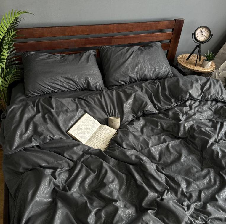 Комплект постільної білизни Гілочка євро полісатин 200х220/50х70 см Графіт (28493929)