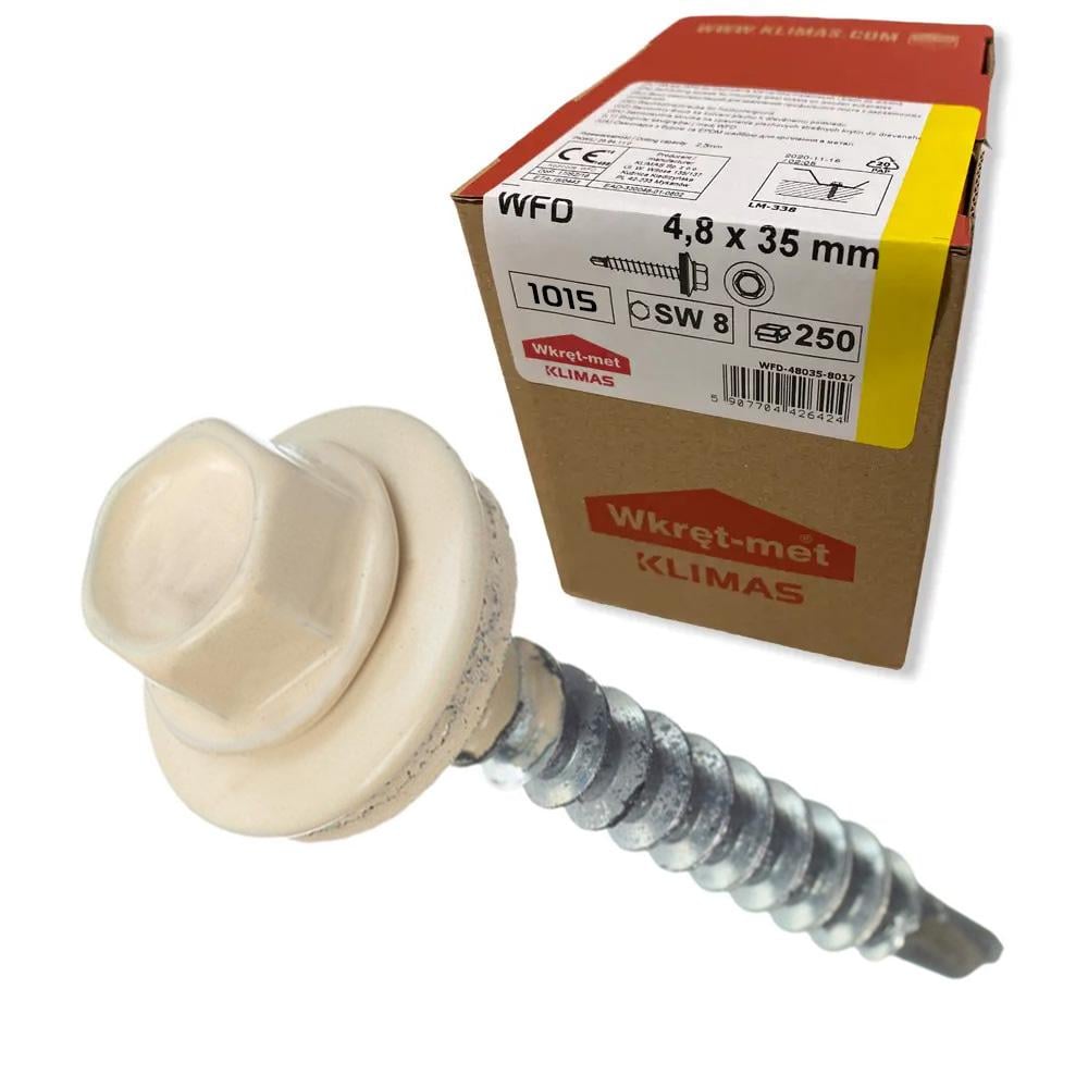 Саморез кровельный по дереву Klimas Wkret-Met RAL 1015 4,8x35 мм 250 шт. - фото 1