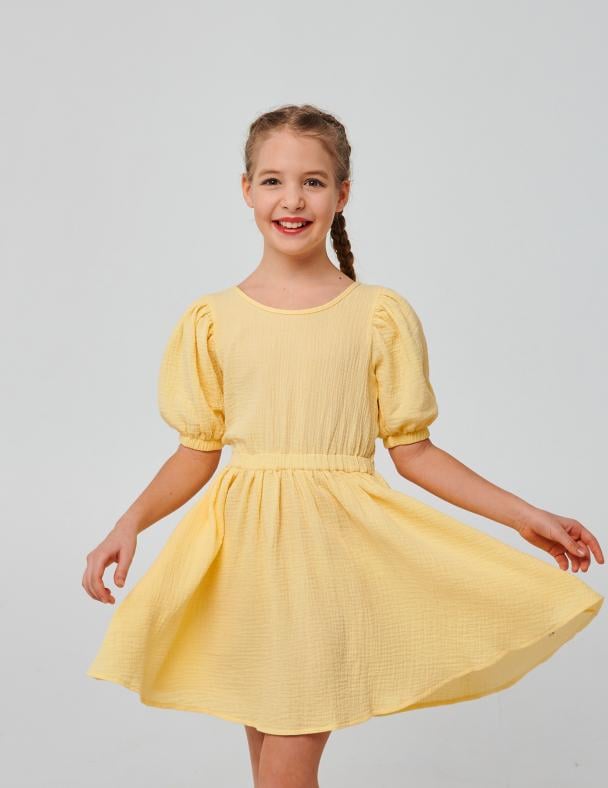Платье для девочки Smil муслин 158 см Лимонный (120384)