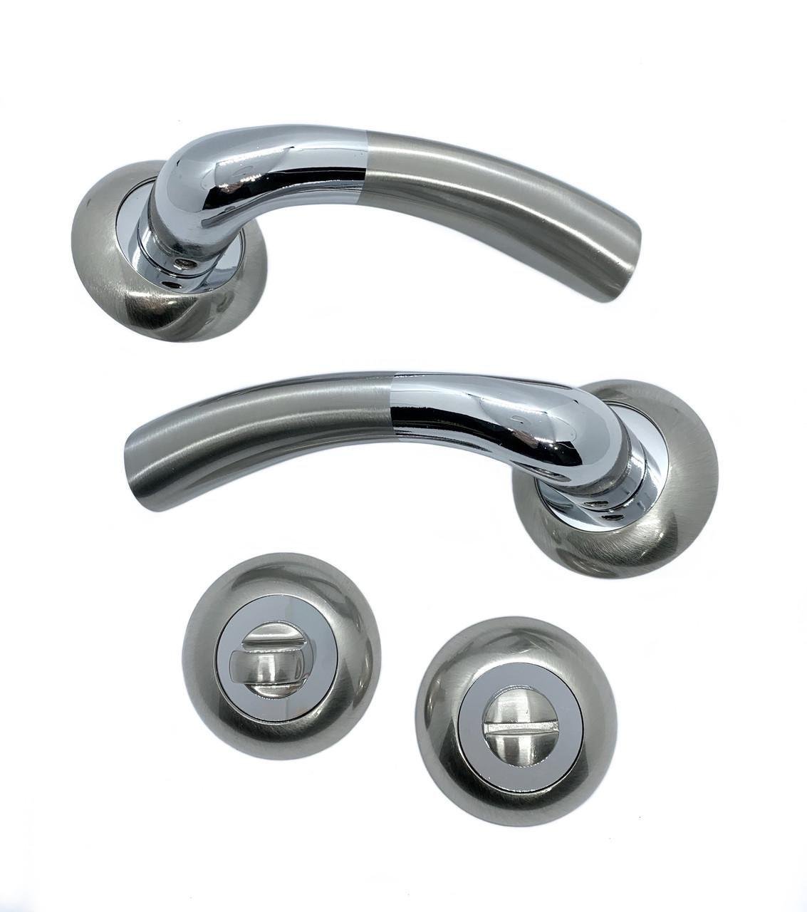 Врізний дверний замок з ручками Vortex AL-102 SN/СР WC з засувкою