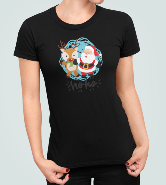 Футболка женская новогодняя Stedman с принтом Ho Ho Cанта и олень L Черный (НГ38.1-3)