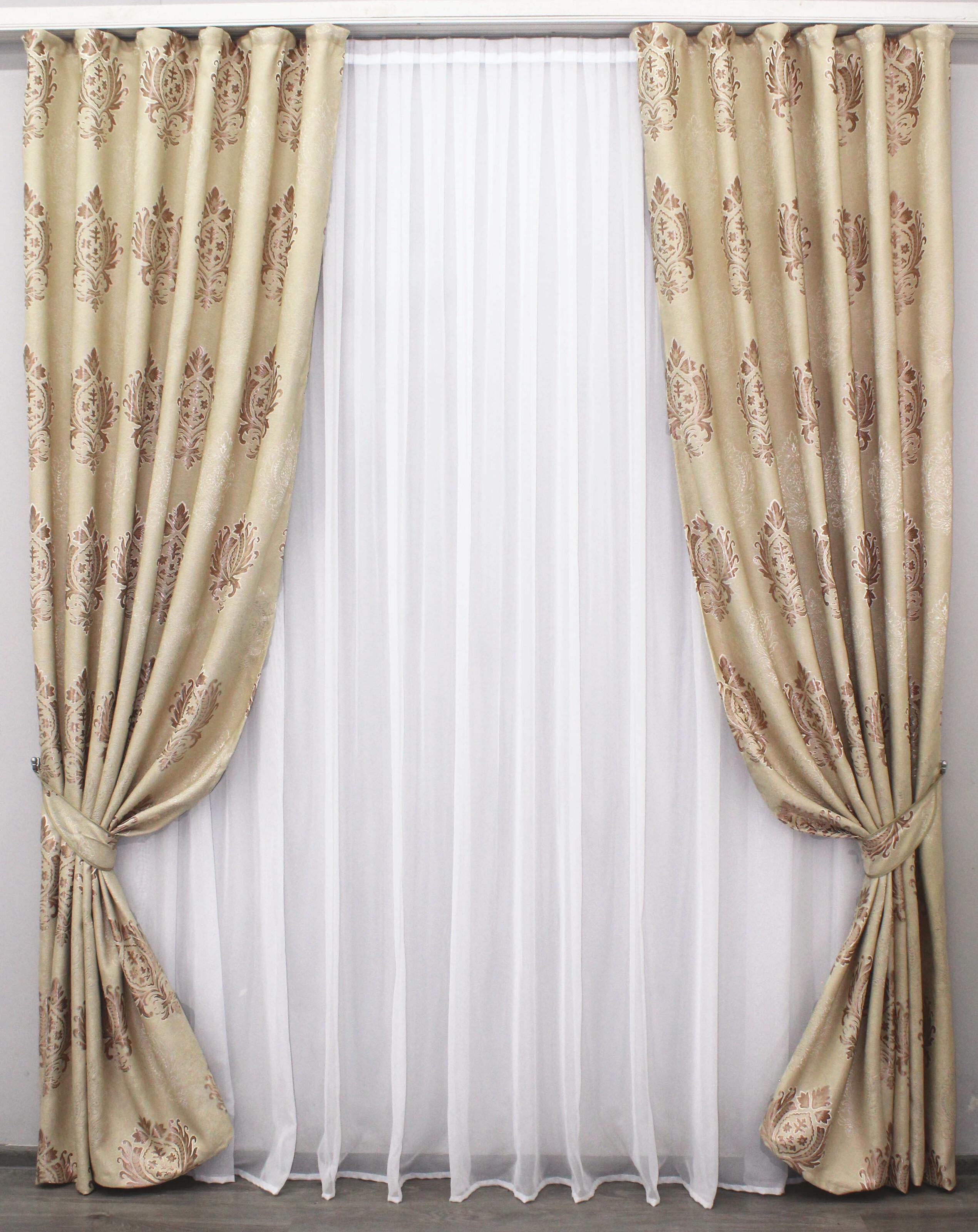 Комплект штор VR-Textil № 1073ш лен 150х270 см 2 шт. Бежевый/Пудровый (30-881)