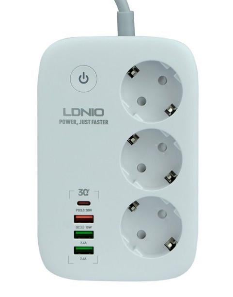 Удлинитель LDNIO SEW3452 3 розетки 3 USB 1 Type-C Wi-Fi управление Белый (1903247352)
