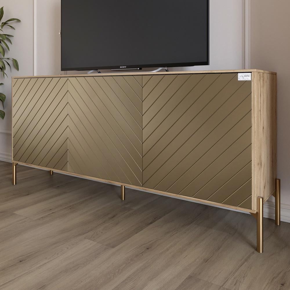 Тумба под телевизор Lion Амарант с золотыми металлическими ножками 168x40x76,5 см Дуб Аппалачи/Перламутровый металлик (000-000-2389)