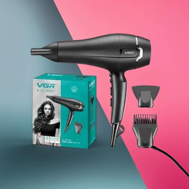 Фен VGR V-450 холодне та гаряче повітря з концентратором 2400W (8832) - фото 4 Фен VGR V-450 холодне та гаряче повітря з концентратором 2400W (8832) - фото 4