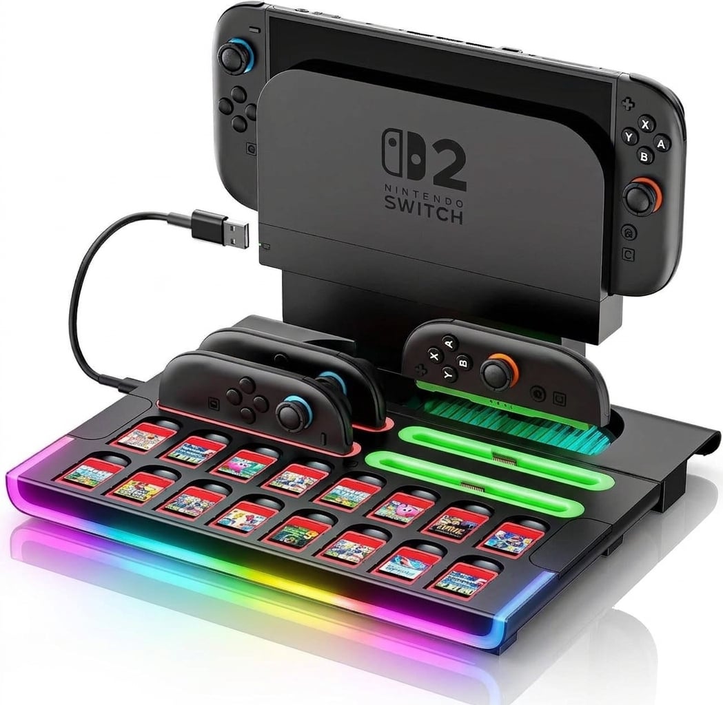 Зарядна станція-органайзер OIVO для Nintendo Switch 2,4 контролери 16 слотів для ігор RGB-підсвічування