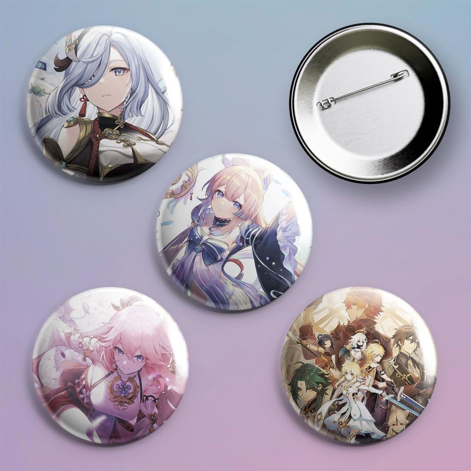 Значки на рюкзак с принтом игры Genshin Impact "12 4 шт.