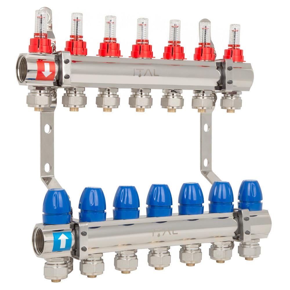 Комплект коллектора с расходомерами ITAL IT07-H2001 из латуни 1"-3/4" евроконус на 7 выходов (1055675)