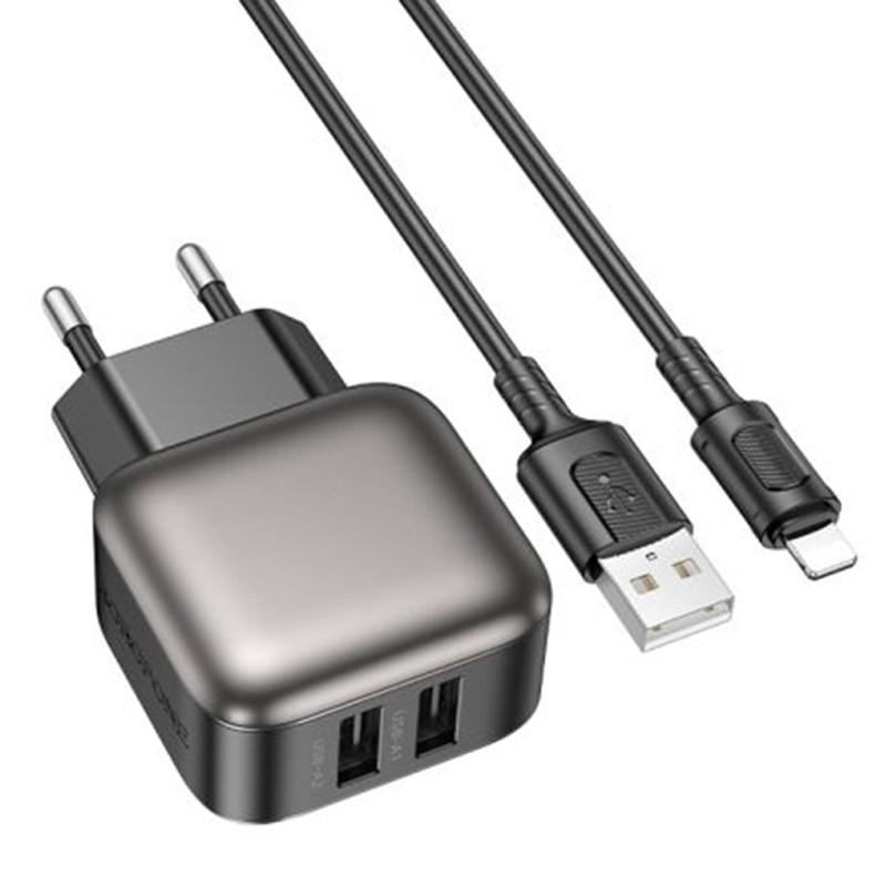 Зарядное устройство сетевое Borofone BAS51A Absolute 2USB-A Lightning Black (00000073971_1) Зарядное устройство сетевое Borofone BAS51A Absolute 2USB-A Lightning Black (00000073971_1)