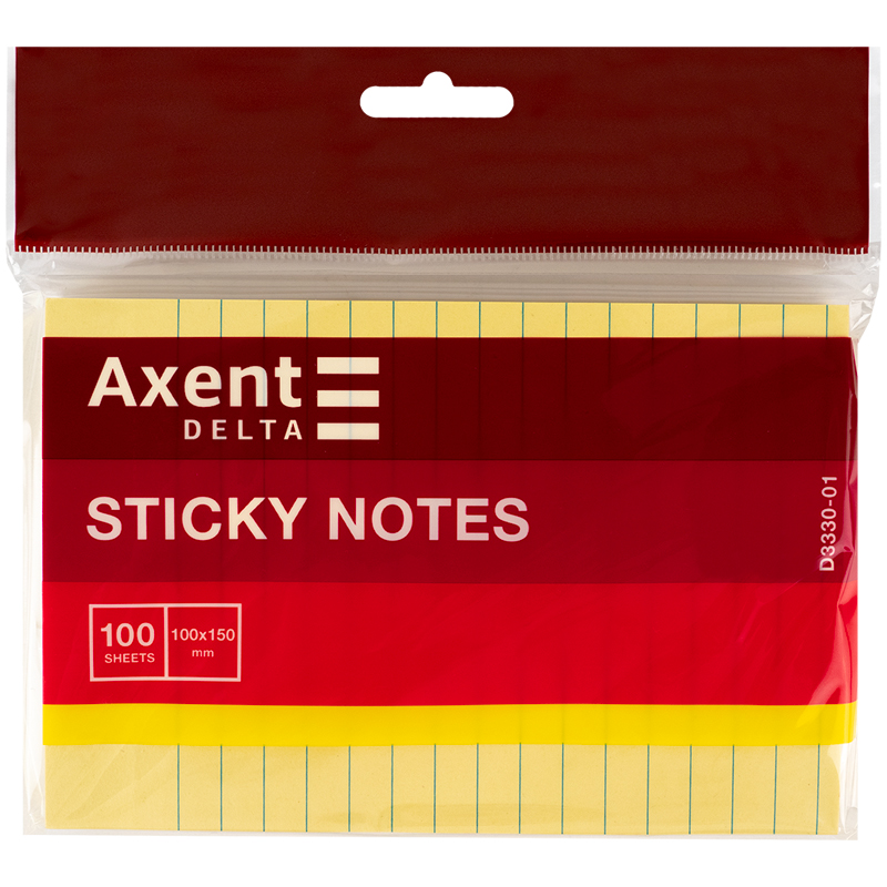 Бумага для заметок Axent Delta 100x150 мм 100 листов линия D3330-01 Желтый (4250804823473)