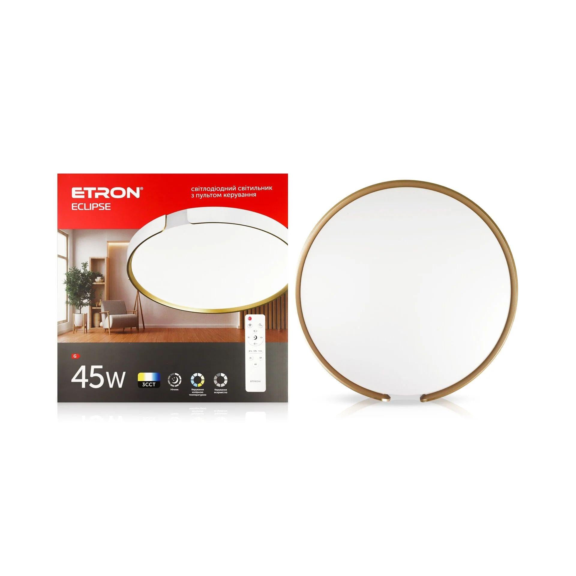 Светильник светодиодный с пультом ETRON Smart Eclipse 1-ESP-2009 45W IP20 Gold/White (34169647)