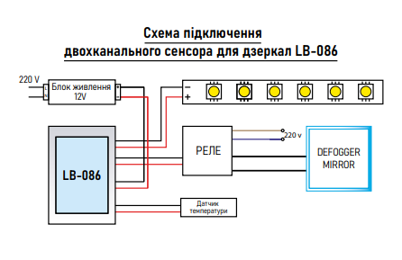 Вимикач для дзеркал Defogger dimmer DC12-24V LB-086 сенсорний 2 клавіші 65W 220V - фото 3