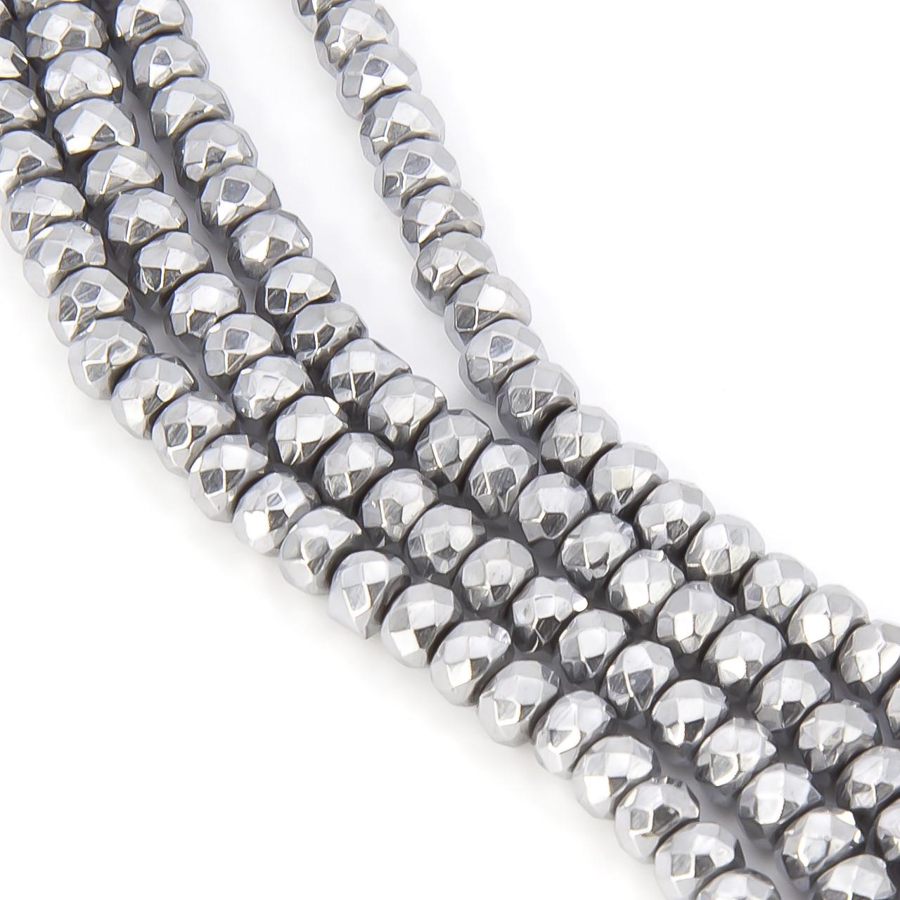 Бусины гематитовые Огранка 4х3 мм 40 см 140 шт. Серебристый (БГ0403о00)