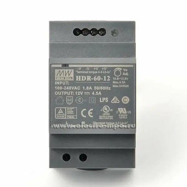 Блок питания Mean Well на DIN-рейке 60W 4,5A 12V HDR-60-12