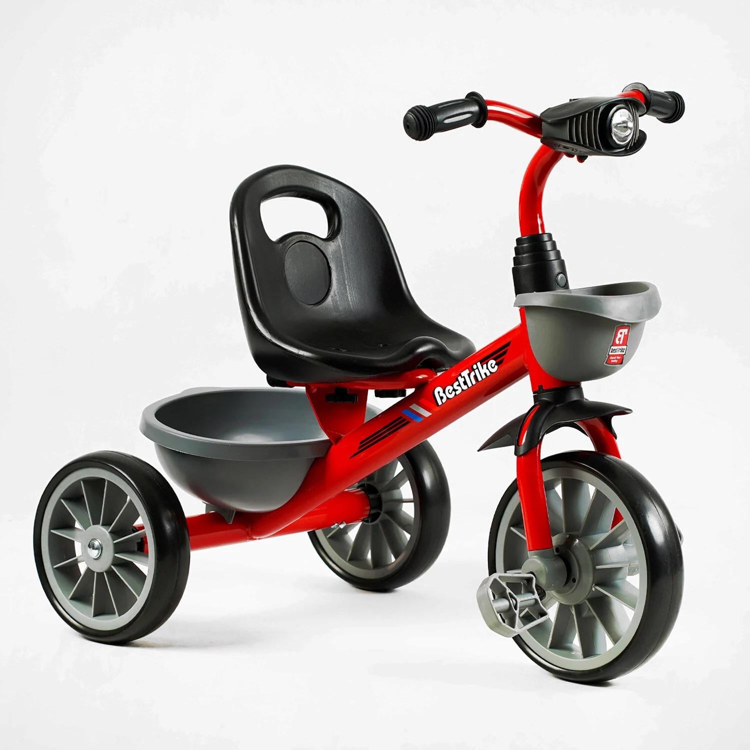 Велосипед детский 3-х колесный Best Trike колеса из вспененной резины/стальная рама/фара с музыкой и светом/2 корзины Red (147572)