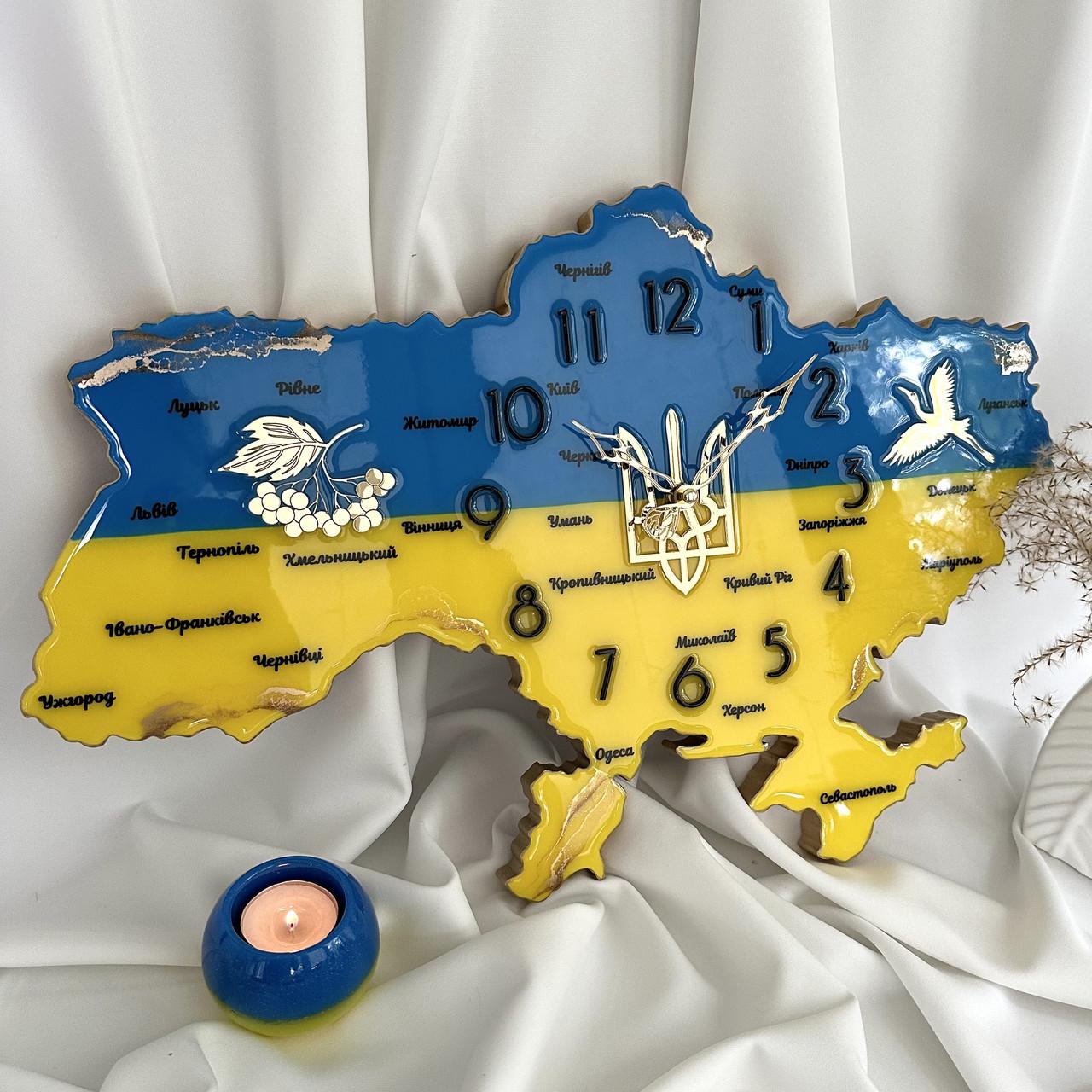 Часы настенные из эпоксидной смолы Карта Украины 60x40 см