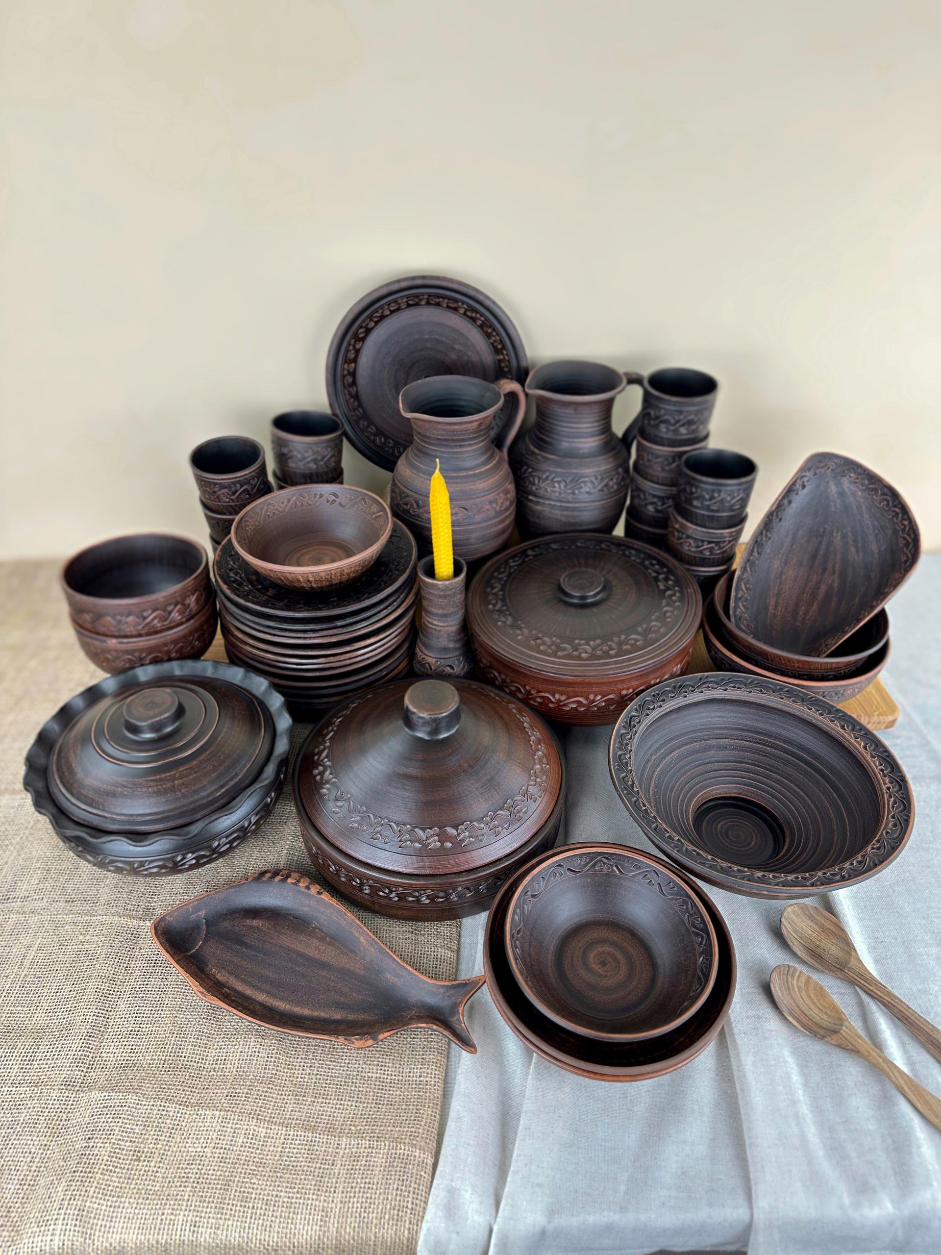 Набор керамической глиняной посуды Рождественский На Святвечер на 12 человек декор (3128-7)