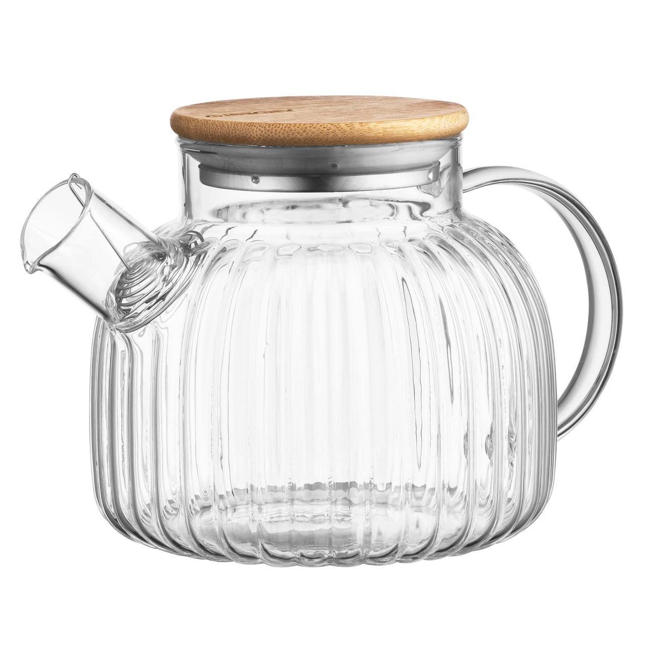 Чайник для заваривания Ardesto Iceberg боросиликатное стекло с бамбуковой крышкой 1 л Прозрачный (AR3010GA)