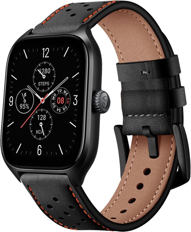 Ремінець шкіряний Classico для Amazfit GTS 4/Mini Black/Orange (29513-54) Ремінець шкіряний Classico для Amazfit GTS 4/Mini Black/Orange (29513-54)