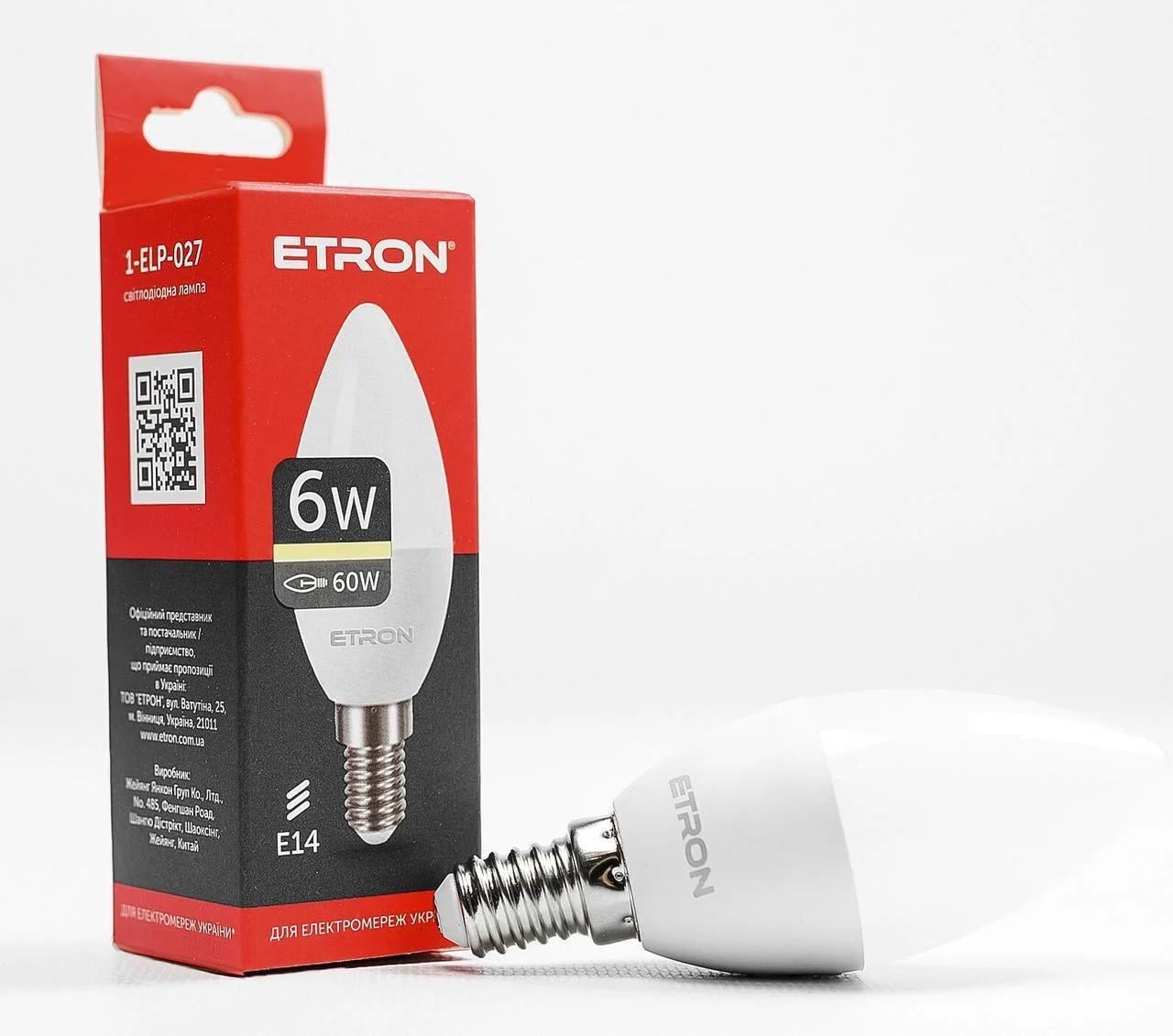 Світлодіодна лампа ETRON 6W C37 3000K 220V E14 Теплий білий (1-ELP-027)