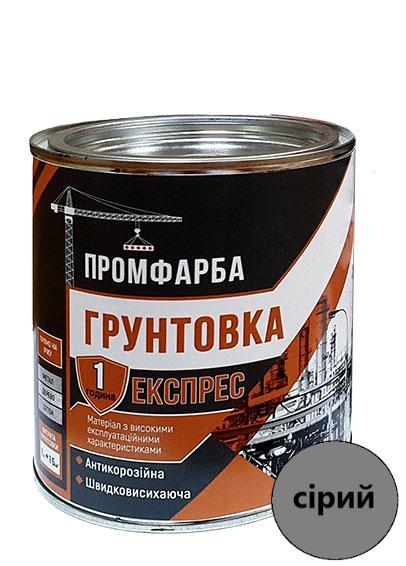 Грунтовка антикорозійна прискореного висихання ЕКСПРЕС ПРОМФАРБА 0,9 кг 620 мл Сірий