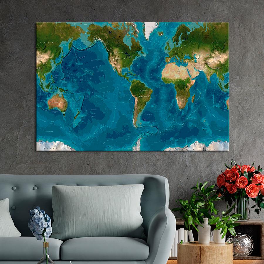 ᐉ Картина карта Реалистичная карта мира 51x34 см (A1325-1)