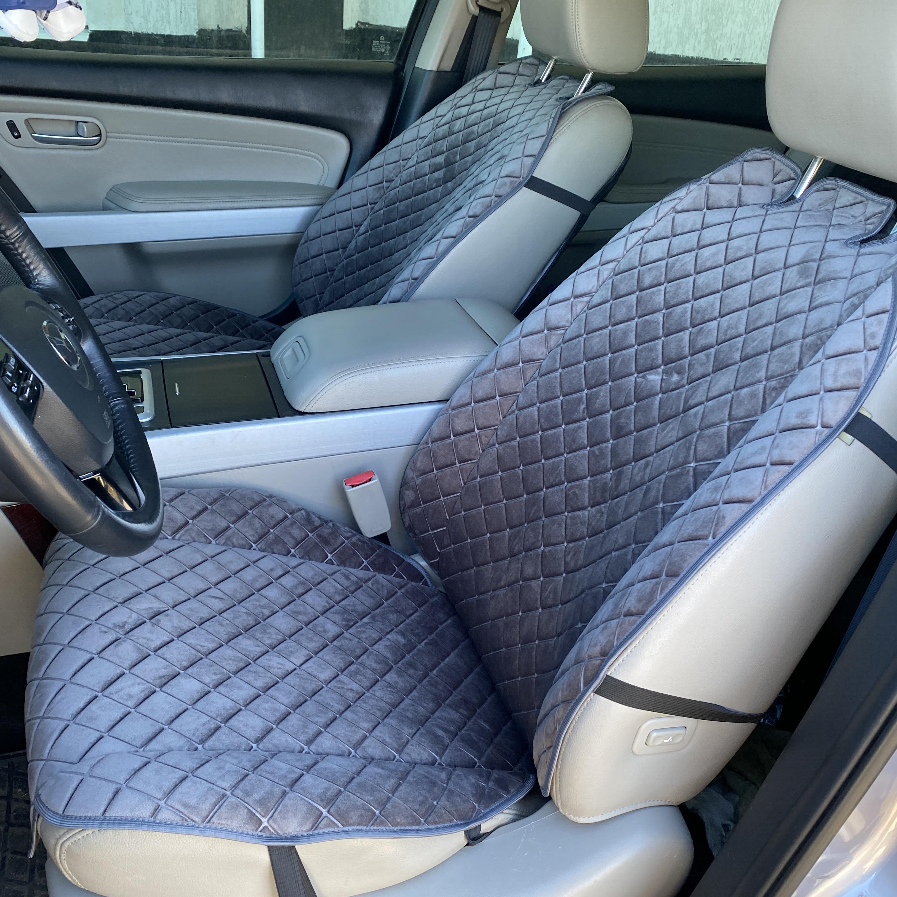 Накидка на сиденье с алькантары Lux Пайк Премиум+ Квадратный ромб 1 передняя Темно-серый