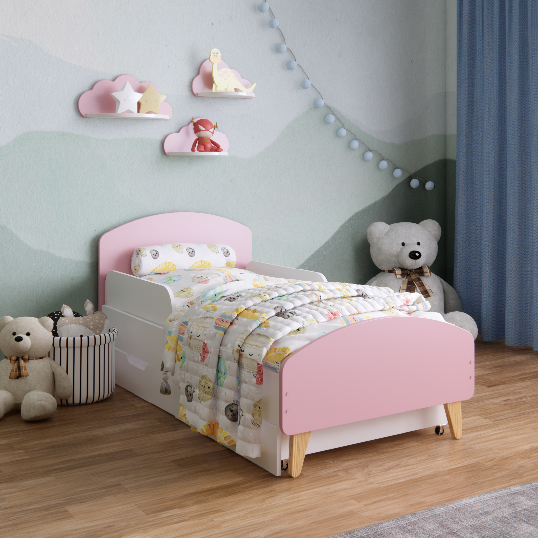 Детская кроватка с ящиками и бортиками для детей 3-7 лет для девочек 140х70 см Розовый - фото 1 Детская кроватка с ящиками и бортиками для детей 3-7 лет для девочек 140х70 см Розовый - фото 1