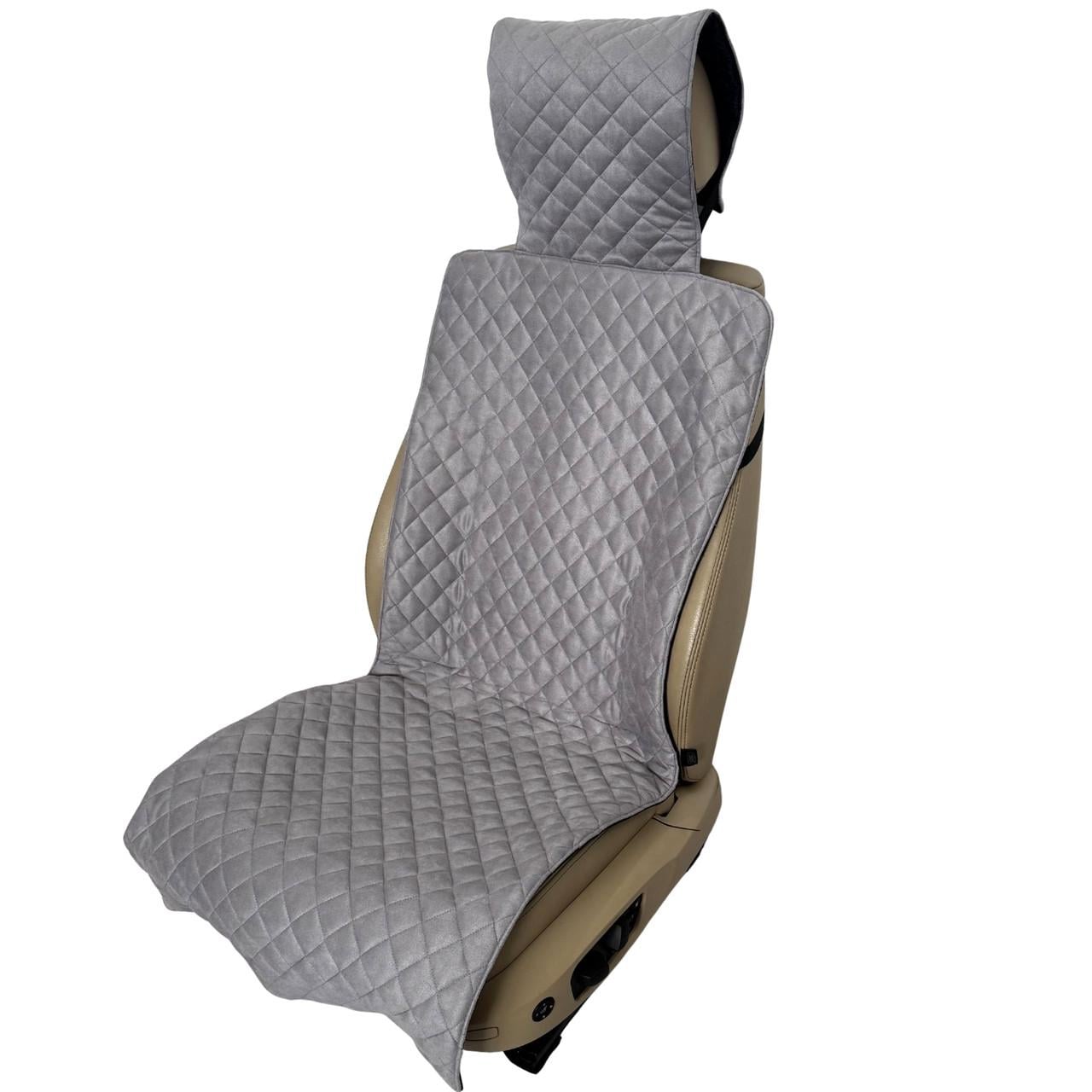 Чехол-накидка на переднее сиденье авто из алькантары Runa с подголовником Серый (344-1-N)