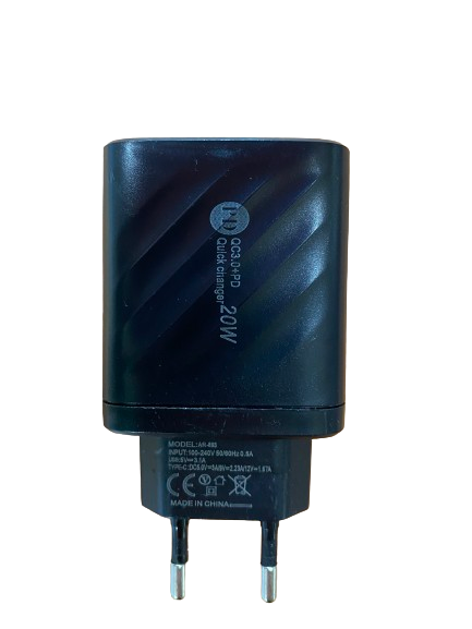 Зарядний пристрій USB/TYPE-C QC3.0+PD 20 W No7132 2 виходи Чорний