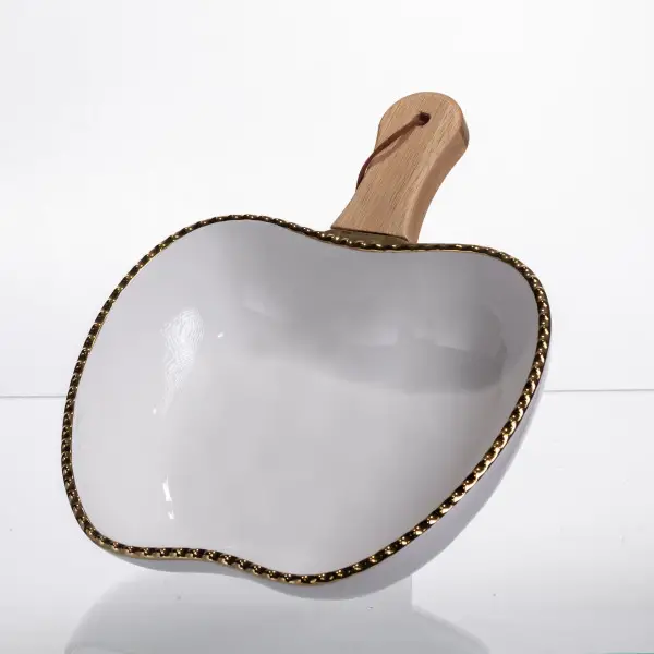 Тарелка для сервировки фарфоровая с деревянной ручкой 700 мл Золотистый (147-107-ZJH-14-2) - фото 4 Тарелка для сервировки фарфоровая с деревянной ручкой 700 мл Золотистый (147-107-ZJH-14-2) - фото 4