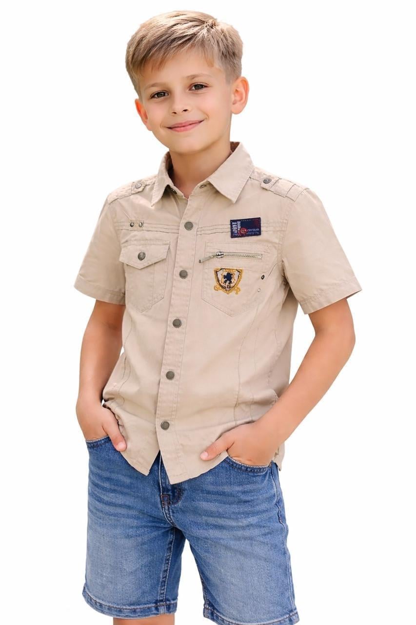 Рубашка для мальчика короткий рукав Valeri 317 104 см Бежевый (410301_104)